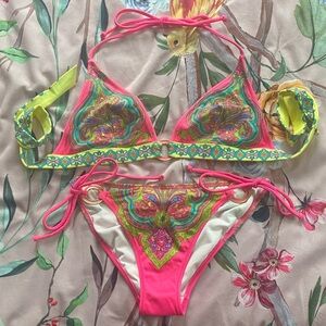 Victoria's Secret Neon Pink & Lime Paisley Bikini Top